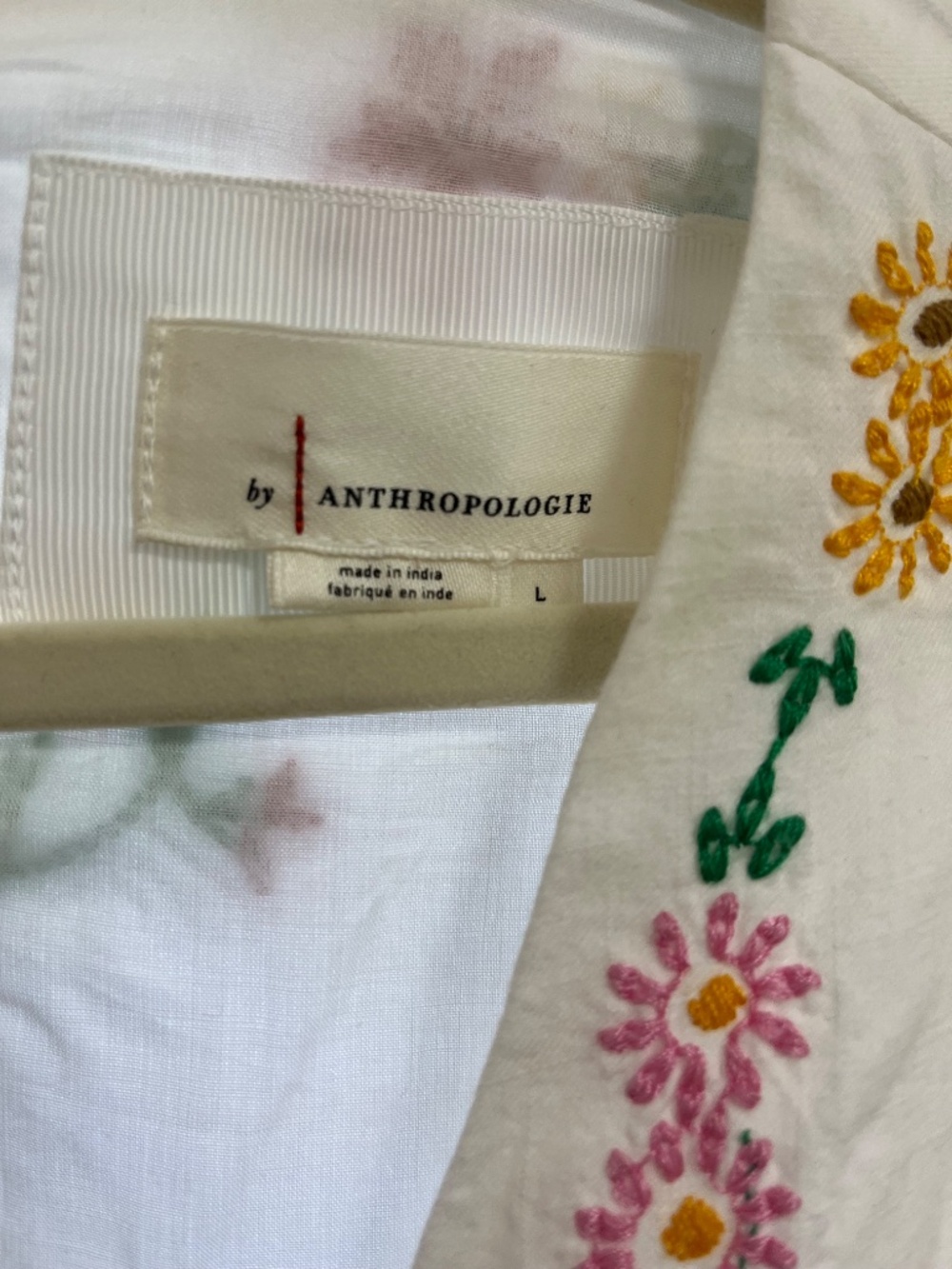 Anthropologie Deep V Floral Mini Dress Large White OB1465371 Prairie Cottagecore - Picture 2 of 3